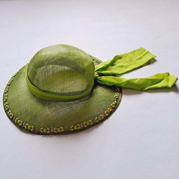 VDP Women's Italian Straw Silk Summer Beach Green Hat - Picture 2 of 15